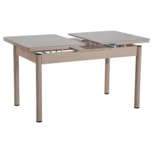 Set Masă Dining Extensibilă GOLD OG01 cu 6 Scaune tapitate Crem, 130/170x80x77, Design Elegant, Mobila Mega – Mese și Scaune – imagine 3