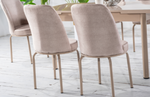 Set Masă Dining Extensibilă GOLD OG01 cu 6 Scaune tapitate Crem, 130/170x80x77, Design Elegant, Mobila Mega – Mese și Scaune – imagine 7