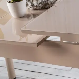Set Masă Dining Extensibilă GOLD OG01 cu 6 Scaune tapitate Crem, 130/170x80x77, Design Elegant, Mobila Mega – Mese și Scaune – imagine 9