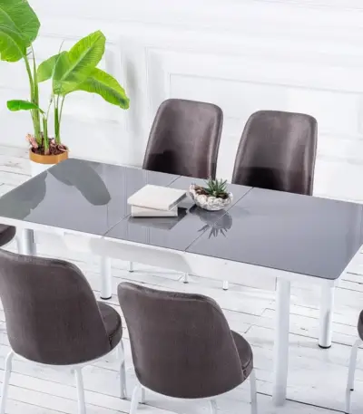 Set Masă Dining Extensibilă GOLD OG20 cu 6 Scaune Gri, 130/170x80x77, Design Elegant, Mobila Mega – Mese și Scaune – imagine 2