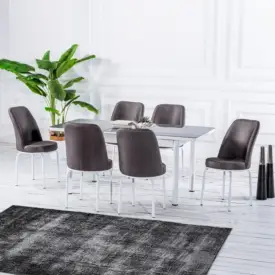 Set Masă Dining Extensibilă GOLD OG20 cu 6 Scaune Gri, 130/170x80x77, Design Elegant, Mobila Mega – Mese și Scaune