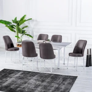 Set Masă Dining Extensibilă GOLD OG20 cu 6 Scaune Gri, 130/170x80x77, Design Elegant, Mobila Mega – Mese și Scaune