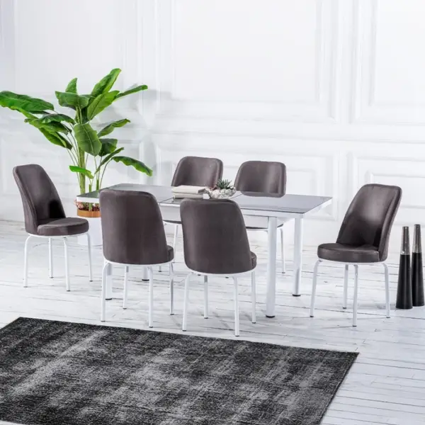 Set Masă Dining Extensibilă GOLD OG20 cu 6 Scaune Gri, 130/170x80x77, Design Elegant, Mobila Mega – Mese și Scaune