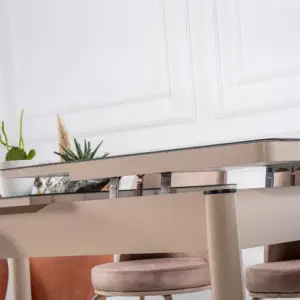 Set Masă Dining Extensibilă OG03 cu 6 Scaune tapitate, Maro, 130/170x80x77, Design Elegant, Mobila Mega – Mese și Scaune – imagine 4