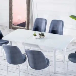 Set Masă Dining Extensibilă OG23 cu 6 Scaune, Alb, 130/170x80x77, Design Elegant, Mobilier Bucătărie și Living, Mobila Mega – Mese și Scaune – imagine 2