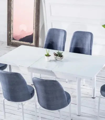 Set Masă Dining Extensibilă OG23 cu 6 Scaune, Alb, 130/170x80x77, Design Elegant, Mobilier Bucătărie și Living, Mobila Mega – Mese și Scaune – imagine 2