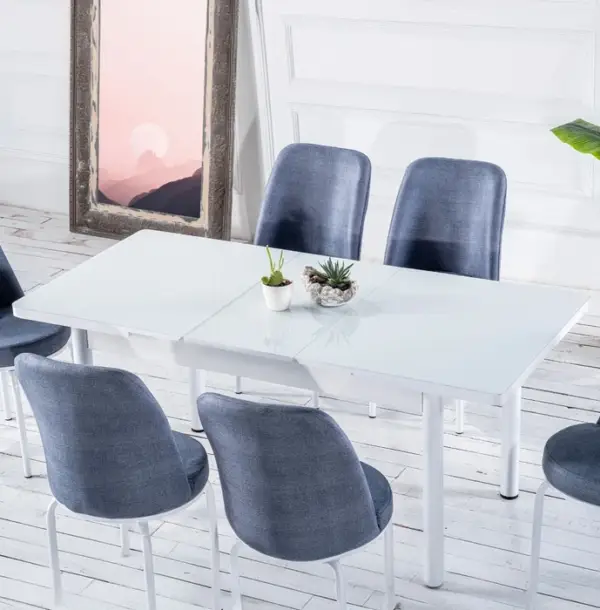 Set Masă Dining Extensibilă OG23 cu 6 Scaune, Alb, 130/170x80x77, Design Elegant, Mobilier Bucătărie și Living, Mobila Mega – Mese și Scaune – imagine 2