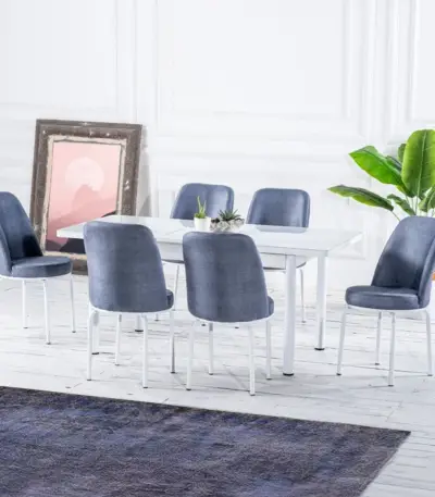 Set Masă Dining Extensibilă OG23 cu 6 Scaune, Alb, 130/170x80x77, Design Elegant, Mobilier Bucătărie și Living, Mobila Mega – Mese și Scaune