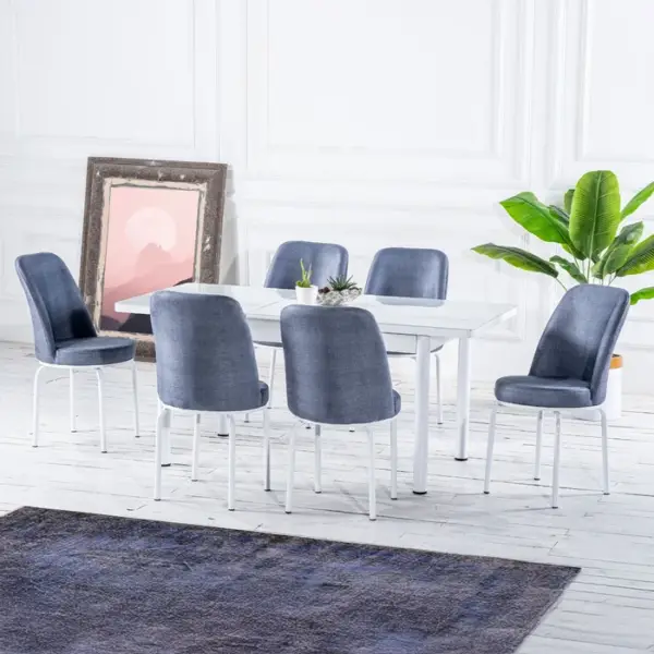 Set Masă Dining Extensibilă OG23 cu 6 Scaune, Alb, 130/170x80x77, Design Elegant, Mobilier Bucătărie și Living, Mobila Mega – Mese și Scaune