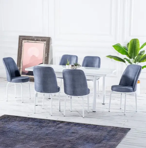 Set Masă Dining Extensibilă OG23 cu 6 Scaune, Alb, 130/170x80x77, Design Elegant, Mobilier Bucătărie și Living, Mobila Mega – Mese și Scaune