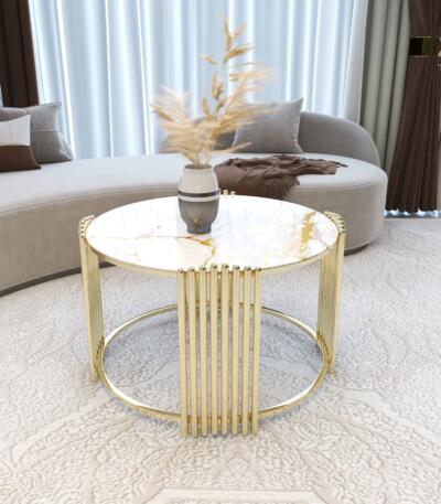 Măsuță Cafea SINEM, Design Modern, Cadru Metalic, 75x75x45 cm, Mobilier Living, Mobila Mega – Măsuțe Cafea