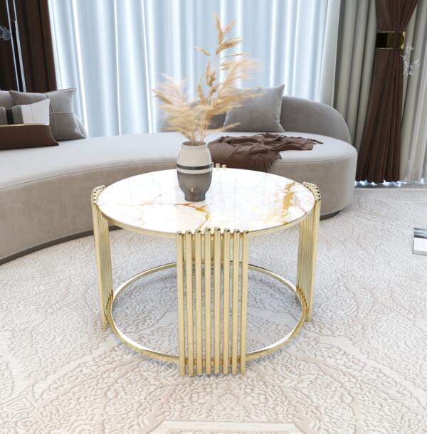 Măsuță Cafea SINEM, Design Modern, Cadru Metalic, 75x75x45 cm, Mobilier Living, Mobila Mega – Măsuțe Cafea