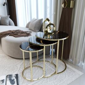 Set Măsuțe Cafea CEYLAN 3 în 1, Suprapozabile, Design Modern, Cadru Metalic, Mobilier Living, Mobila Mega – Măsuțe Cafea