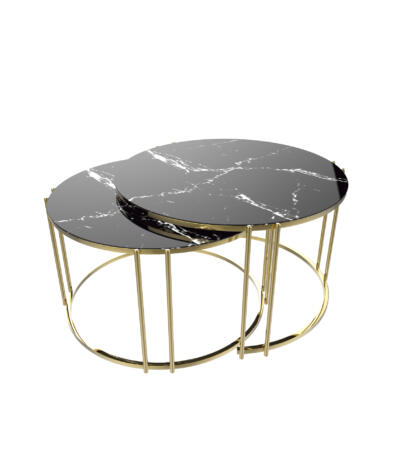Set Măsuțe Cafea RUYA 2 în 1, Suprapozabile, Design Modern, Cadru Metalic, Mobilier Living, Mobila Mega – Măsuțe Cafea – imagine 2