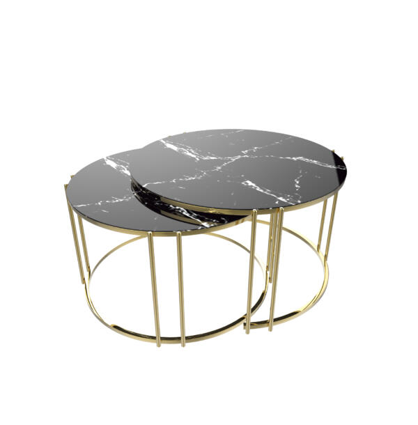 Set Măsuțe Cafea RUYA 2 în 1, Suprapozabile, Design Modern, Cadru Metalic, Mobilier Living, Mobila Mega – Măsuțe Cafea – imagine 2