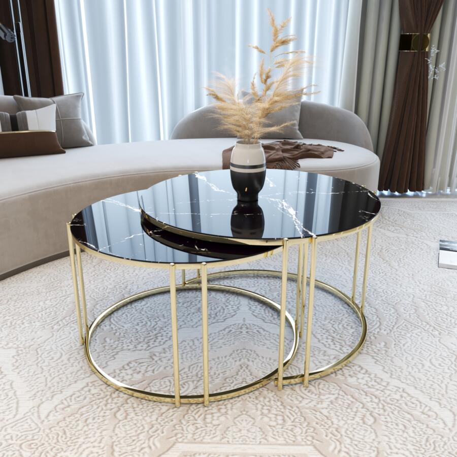 Set Măsuțe Cafea RUYA 2 în 1, Suprapozabile, Design Modern, Cadru Metalic, Mobilier Living, Mobila Mega – Măsuțe Cafea