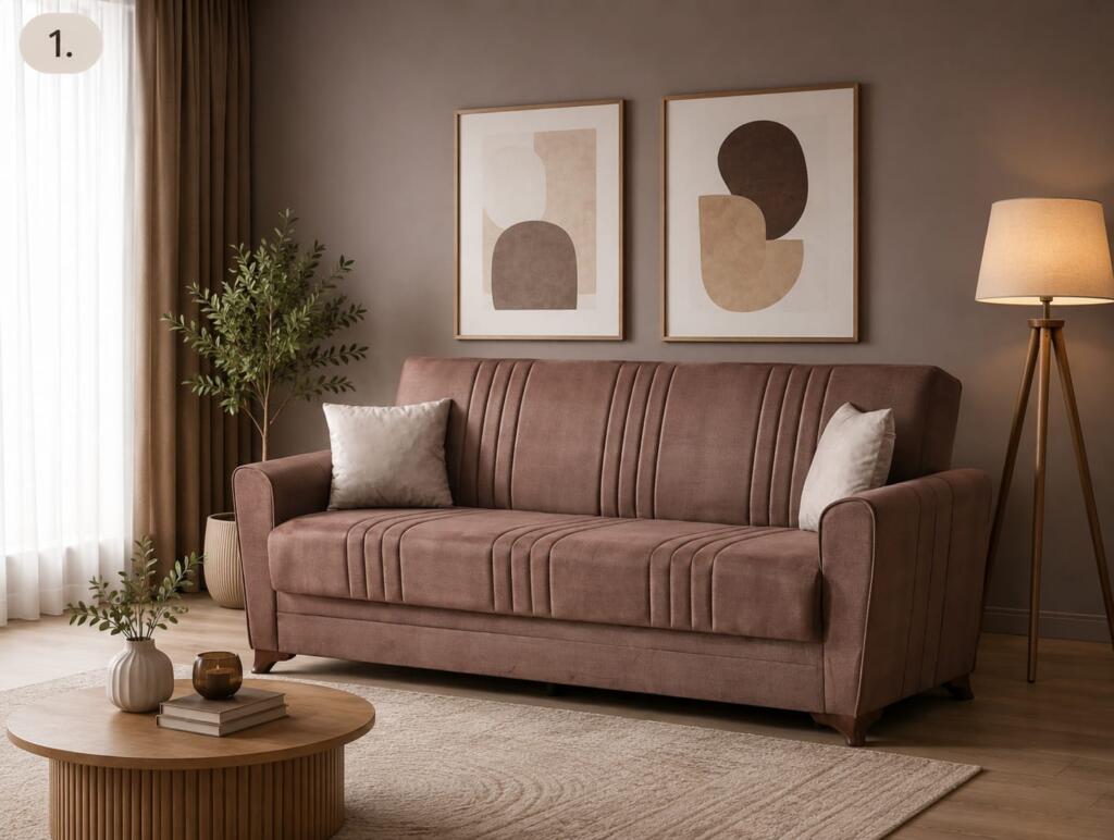 Canapea Extensibilă 3 Locuri Safir cu Ladă Depozitare, 228x95x75, Design Modern și Funcție Pat, Mobila Mega – Canapele