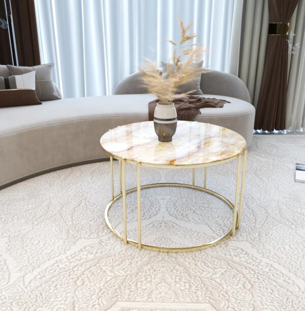 Măsuță Cafea CEYLIN, Blat din Sticlă, Design Modern, Cadru Metalic, 75x75x45 cm, Mobilier Living, Mobila Mega – Măsuțe Cafea
