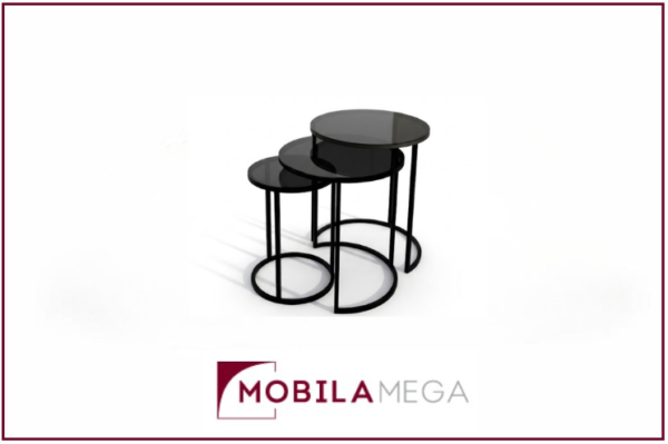 Set Măsuțe Cafea PERA 3 în 1, Suprapozabile, Design Modern, Cadru Metalic, Mobilier Living, Mobila Mega