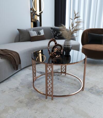 Măsuță Cafea BARLAS, Design Modern, Cadru Metalic, 75X75X50 cm, Mobilier Living, Mobila Mega – Măsuțe Cafea