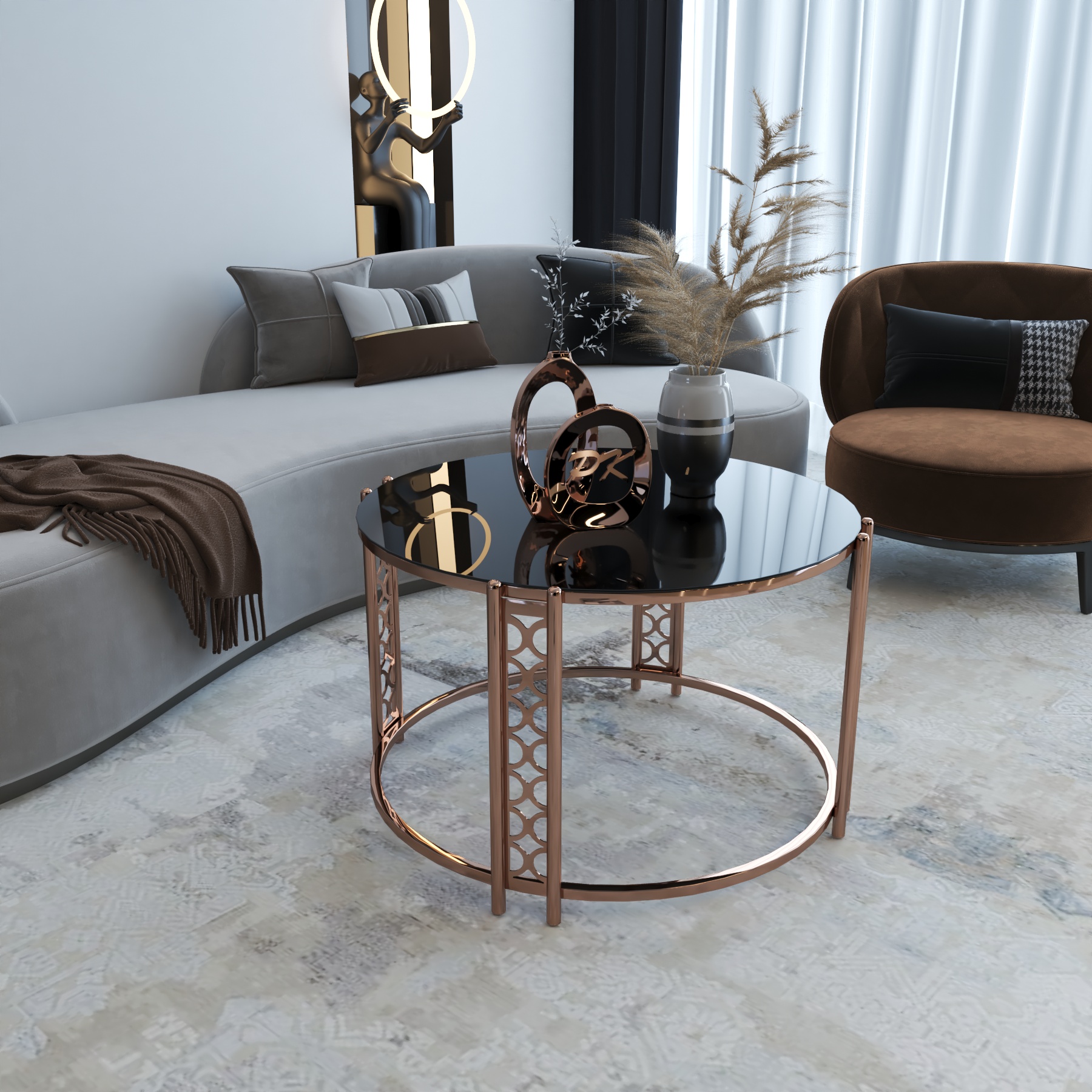 Măsuță Cafea BARLAS, Design Modern, Cadru Metalic, 75X75X50 cm, Mobilier Living, Mobila Mega – Măsuțe Cafea
