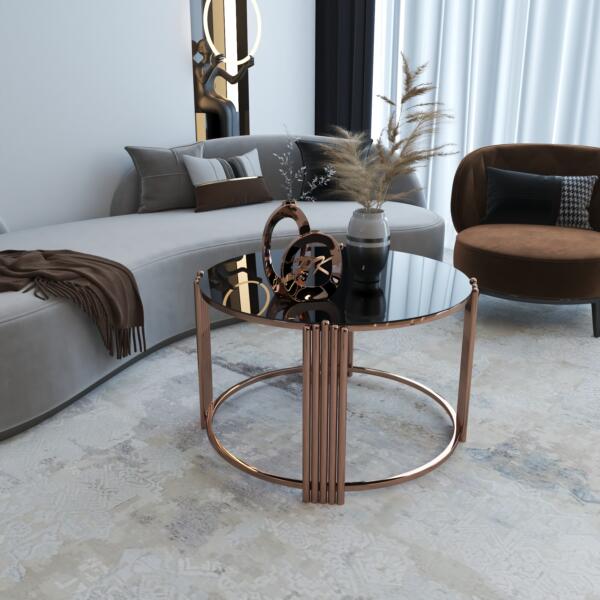 Măsuță Cafea FIVER ROSE, Design Modern, Cadru Metalic, 75X75X50 cm, Mobilier Living, Mobila Mega – Măsuțe Cafea