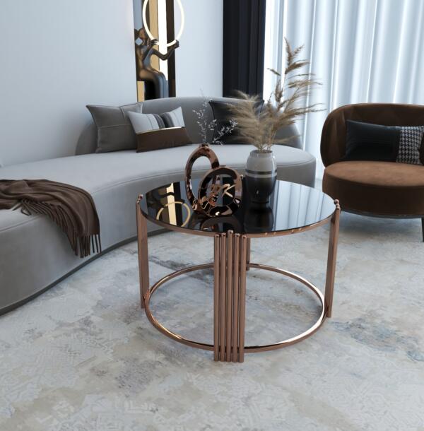 Măsuță Cafea FIVER ROSE, Design Modern, Cadru Metalic, 75X75X50 cm, Mobilier Living, Mobila Mega – Măsuțe Cafea