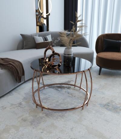 Măsuță Cafea HANEDAN ROSE, Design Modern, Cadru Metalic, 75x75x45 cm, Mobilier Living, Mobila Mega – Măsuțe Cafea – imagine 2