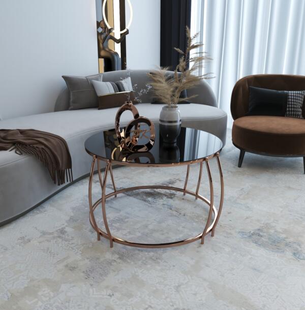 Măsuță Cafea HANEDAN ROSE, Design Modern, Cadru Metalic, 75x75x45 cm, Mobilier Living, Mobila Mega – Măsuțe Cafea