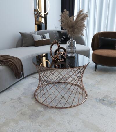 Măsuță Cafea HASIR ROSE, Design Modern, Cadru Metalic, 75x75x50 cm, Mobilier Living, Mobila Mega – Măsuțe Cafea