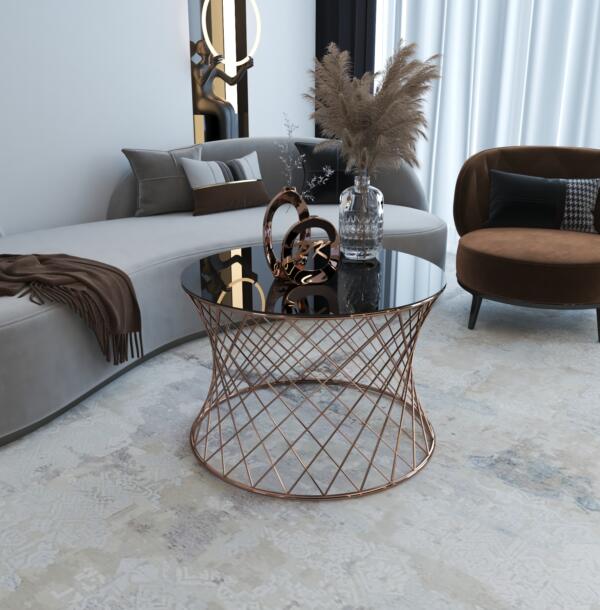 Măsuță Cafea HASIR ROSE, Design Modern, Cadru Metalic, 75x75x50 cm, Mobilier Living, Mobila Mega – Măsuțe Cafea