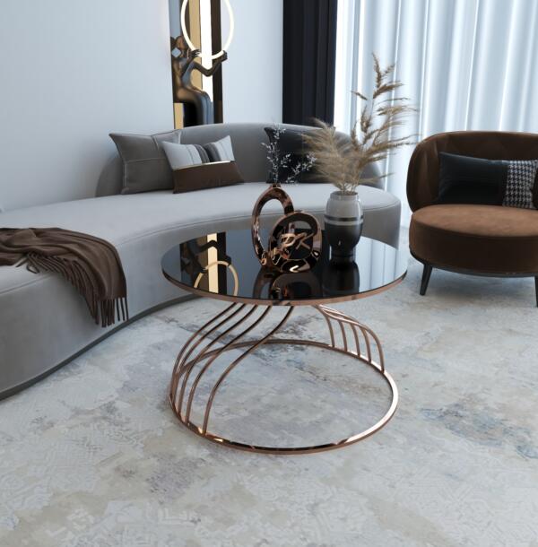 Măsuță Cafea Kugu Rose, Design Modern, Cadru Metalic, 75x75x50 cm, Mobilier Living, Mobila Mega – Măsuțe Cafea