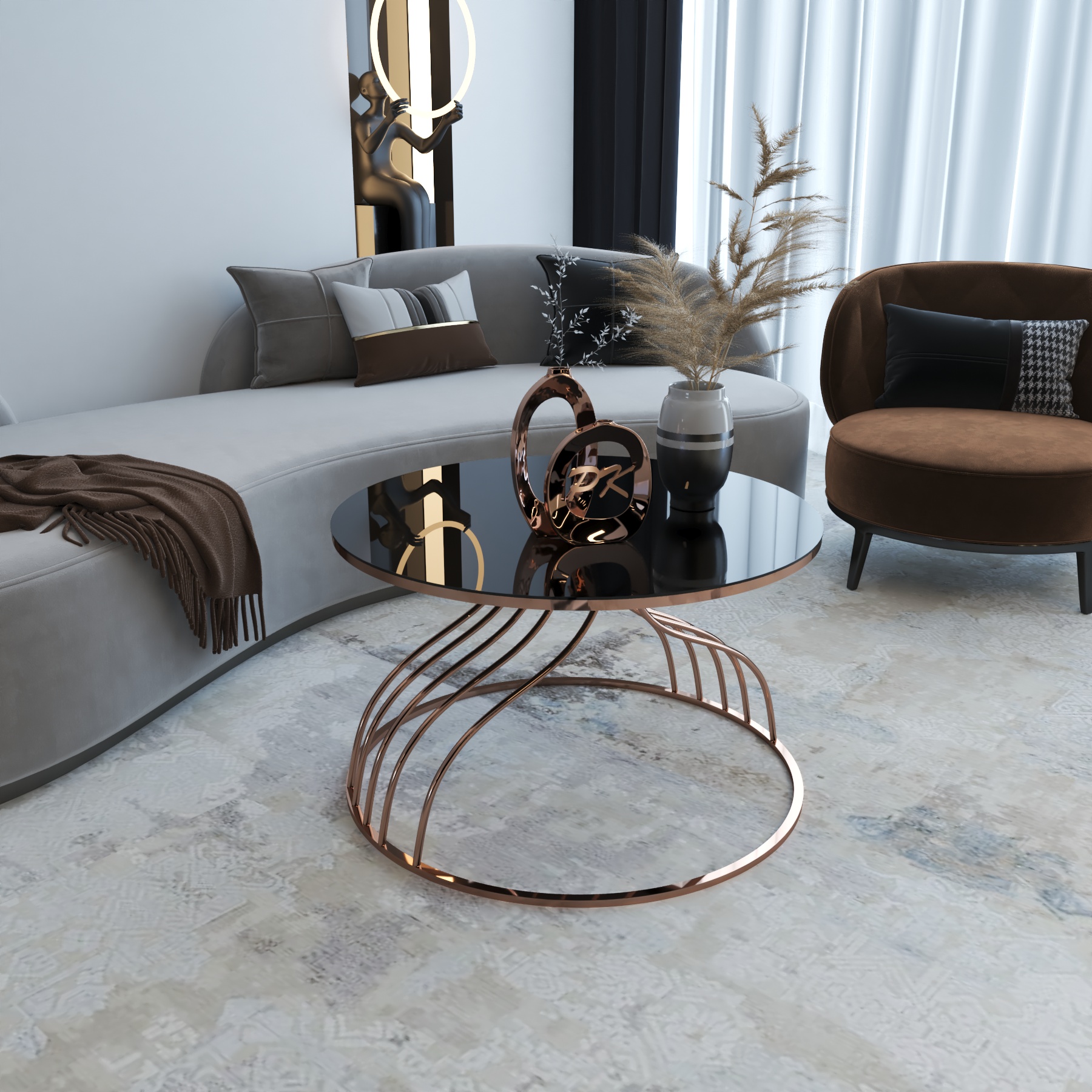 Măsuță Cafea Kugu Rose, Design Modern, Cadru Metalic, 75x75x50 cm, Mobilier Living, Mobila Mega – Măsuțe Cafea