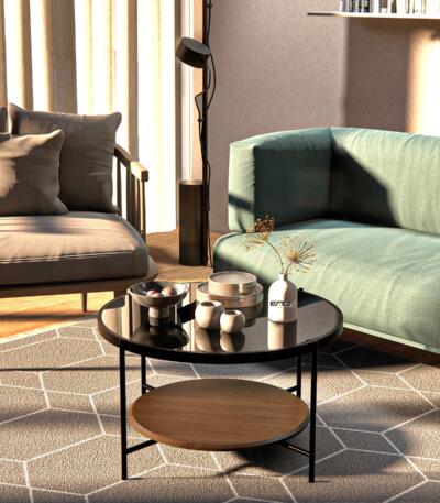 Măsuță Cafea OSLO, Design Modern, Cadru Metalic, 75x75x45 cm, Mobilier Living, Mobila Mega – Măsuțe Cafea – imagine 2