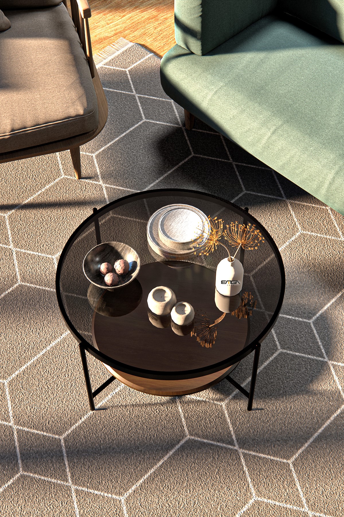 Măsuță Cafea OSLO, Design Modern, Cadru Metalic, 75x75x45 cm, Mobilier Living, Mobila Mega – Măsuțe Cafea – imagine 3