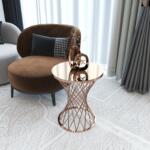 Mini Măsuță Cafea HASIR ROSE, Design Modern, Cadru Metalic, 42x42x50 cm, Mobilier Living, Mobila Mega – Măsuțe Cafea – imagine 2