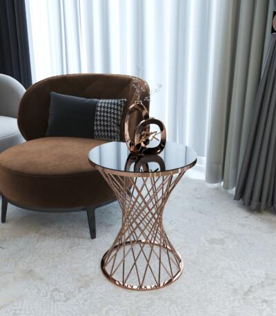 Mini Măsuță Cafea HASIR ROSE, Design Modern, Cadru Metalic, 42x42x50 cm, Mobilier Living, Mobila Mega – Măsuțe Cafea