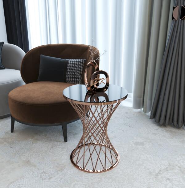 Mini Măsuță Cafea HASIR ROSE, Design Modern, Cadru Metalic, 42x42x50 cm, Mobilier Living, Mobila Mega – Măsuțe Cafea