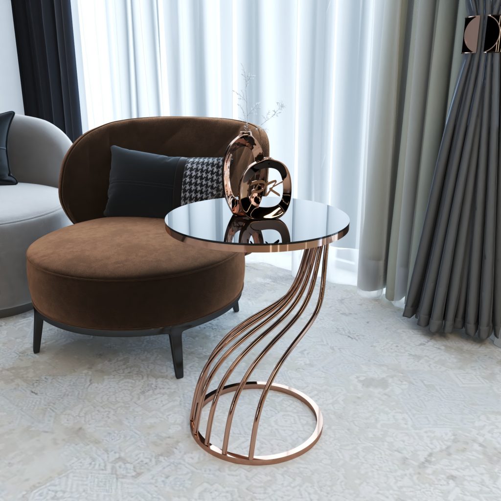 Mini Măsuță Cafea KUGU NESTING ROSE, Design Modern, 42x42x50 cm, Cadru Metalic, Mobilier Living, Mobila Mega – Măsuțe Cafea