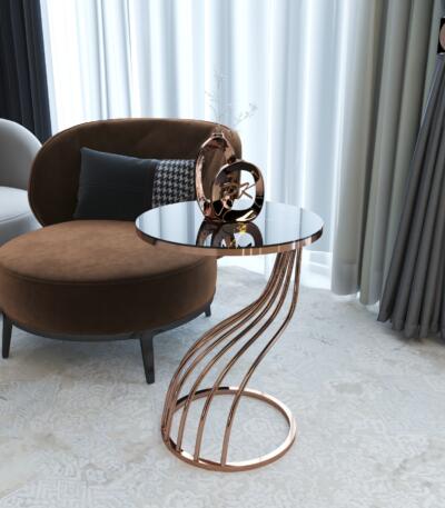 Mini Măsuță Cafea KUGU NESTING ROSE, Design Modern, 42x42x50 cm, Cadru Metalic, Mobilier Living, Mobila Mega – Măsuțe Cafea – imagine 2