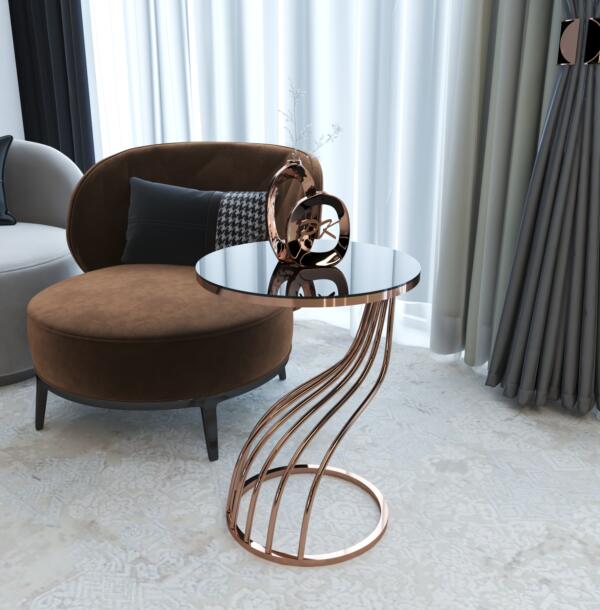 Mini Măsuță Cafea KUGU NESTING ROSE, Design Modern, 42x42x50 cm, Cadru Metalic, Mobilier Living, Mobila Mega – Măsuțe Cafea