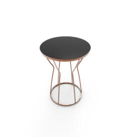 Mini Măsuță de Cafea Rotundă Kumsaati, Metal și Sticlă, 42x42x50 cm, Negru Lucios și Crom Arămiu, Mobilier Living, Mobila Mega – Măsuțe Cafea – imagine 3