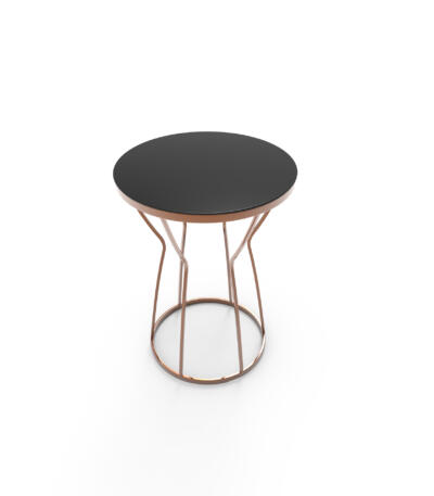 Mini Măsuță de Cafea Rotundă Kumsaati, Metal și Sticlă, 42x42x50 cm, Negru Lucios și Crom Arămiu, Mobilier Living, Mobila Mega – Măsuțe Cafea – imagine 3