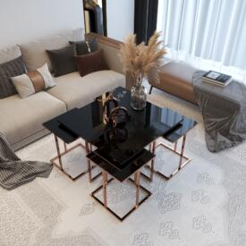 Set Măsuțe Cafea 4 + 1 ROSE, Design Modern, Cadru Metalic, Mobilier Living, Mobila Mega – Măsuțe Cafea