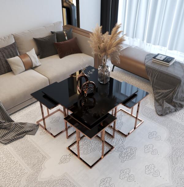 Set Măsuțe Cafea 4 + 1 ROSE, Design Modern, Cadru Metalic, Mobilier Living, Mobila Mega – Măsuțe Cafea