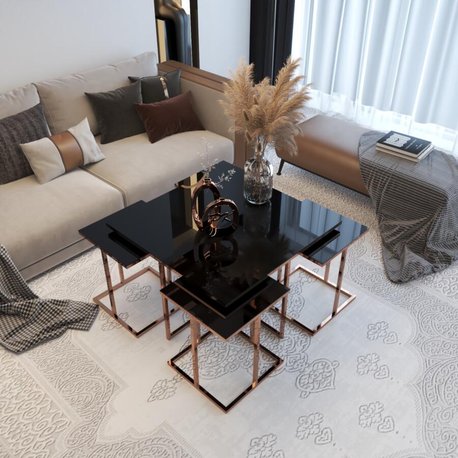 Set Măsuțe Cafea 4 + 1 ROSE, Design Modern, Cadru Metalic, Mobilier Living, Mobila Mega – Măsuțe Cafea