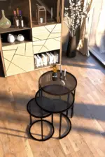 Set Măsuțe Cafea PERA 3 în 1, Suprapozabile, Design Modern, Cadru Metalic, Mobilier Living, Mobila Mega – Măsuțe Cafea