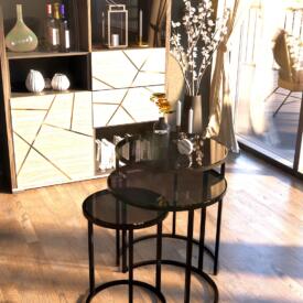 Set Măsuțe Cafea PERA 3 în 1, Suprapozabile, Design Modern, Cadru Metalic, Mobilier Living, Mobila Mega – Măsuțe Cafea – imagine 2