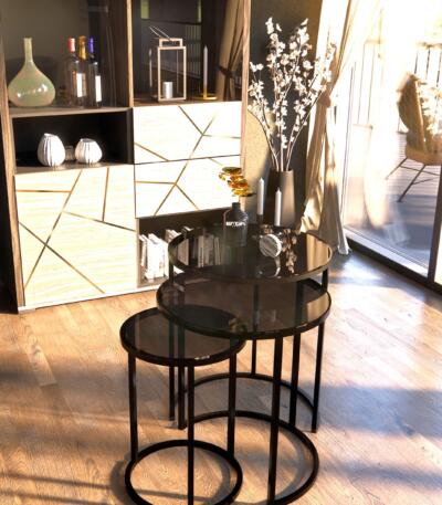 Set Măsuțe Cafea PERA 3 în 1, Suprapozabile, Design Modern, Cadru Metalic, Mobilier Living, Mobila Mega – Măsuțe Cafea – imagine 2