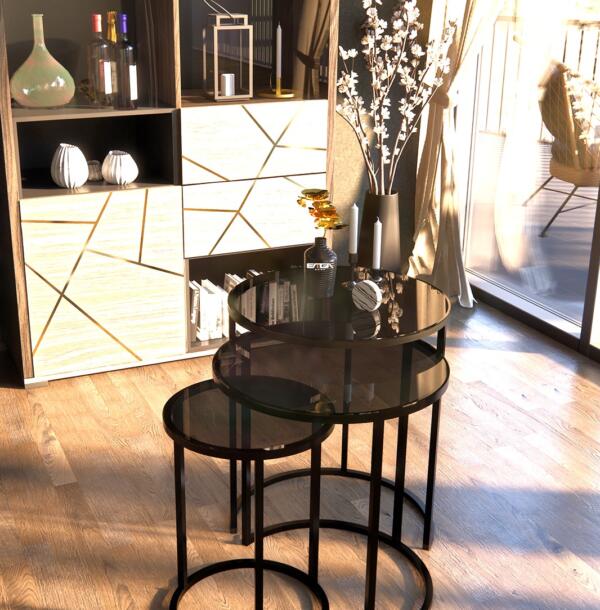 Set Măsuțe Cafea PERA 3 în 1, Suprapozabile, Design Modern, Cadru Metalic, Mobilier Living, Mobila Mega – Măsuțe Cafea – imagine 2